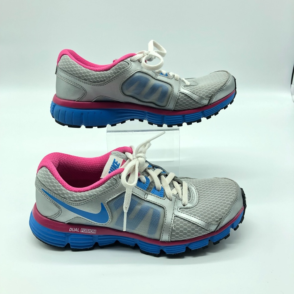 Nike Dual Fusion ST 2 Silver Blue Pink Size 5.5Y